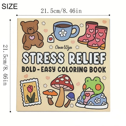 STRESS RELIEF Bold & Easy Coloring Book for Adults and Teens